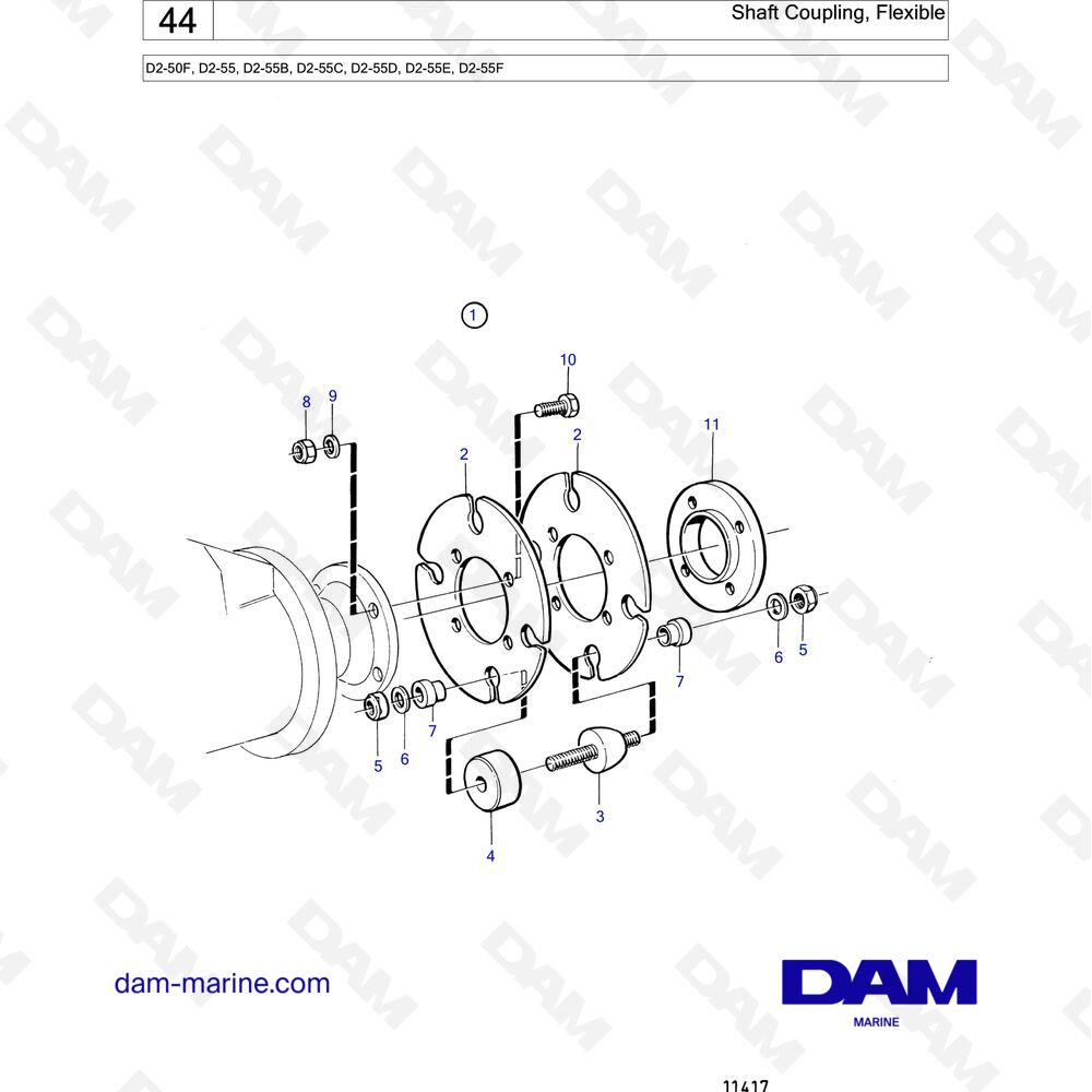 Spare parts and exploded views for Volvo Penta D255E